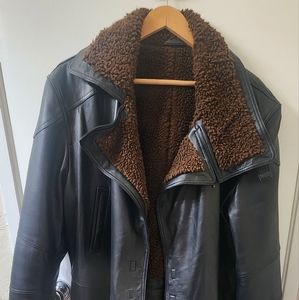 Men's Black Leather Jacket with Brown Lining